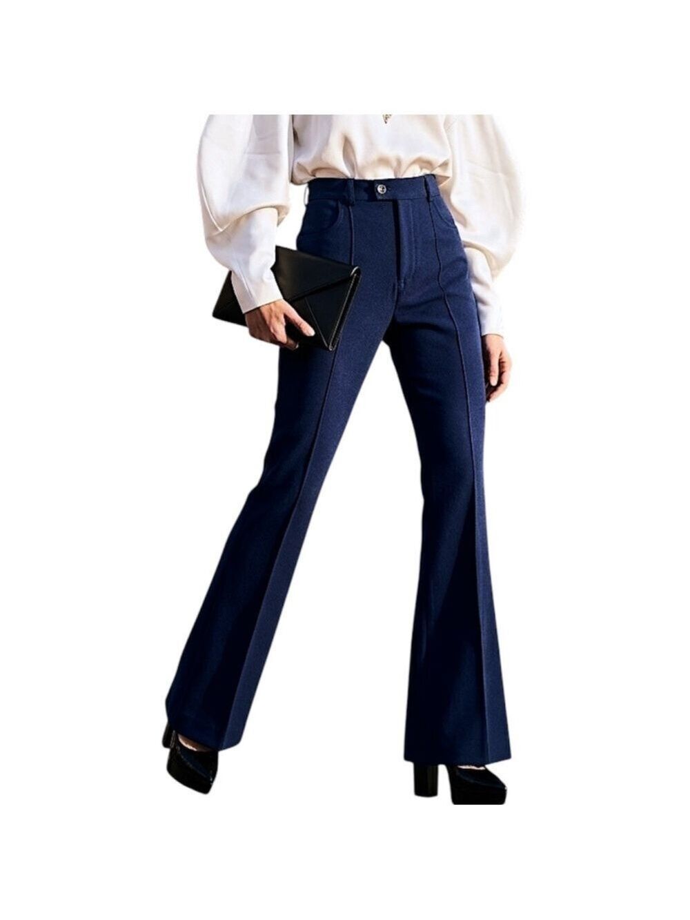 Zara dark blue tailored mid rise flare leg old money minimalist trousers M